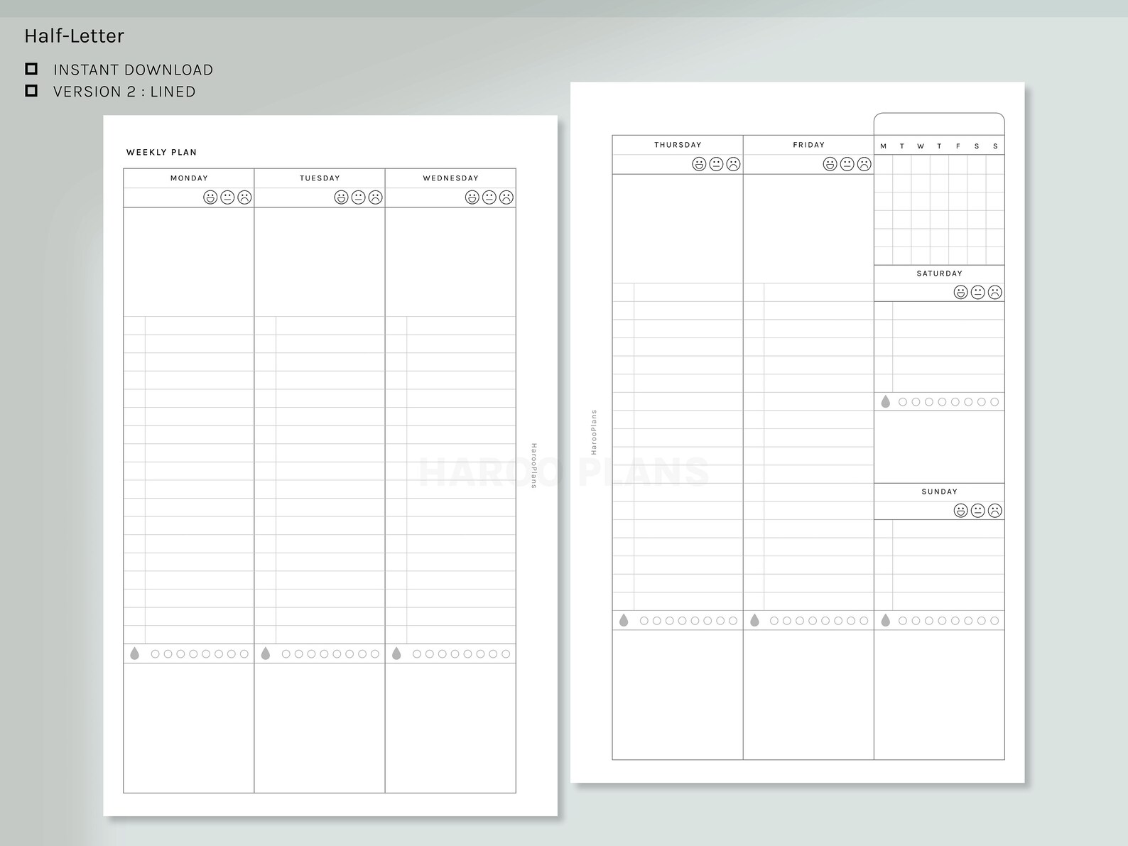 Weekly Planner Half-letter Printable Planner Inserts WO2P Layout ...