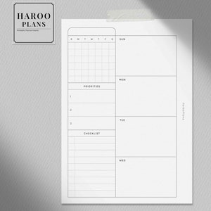 Undated Weekly | A6 Printable Planner Inserts | WO2P Schedule Template ...