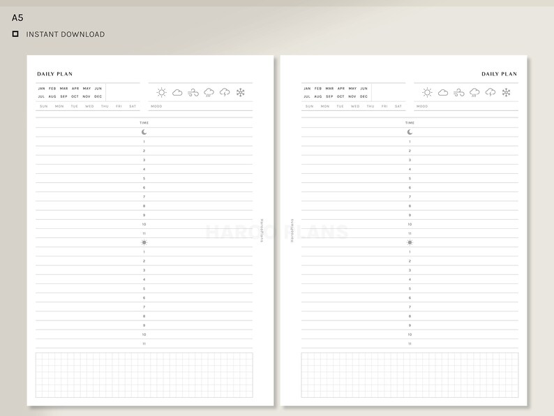 Daily Planner | A5 Printable Planner Inserts | 24hours Schedule ...