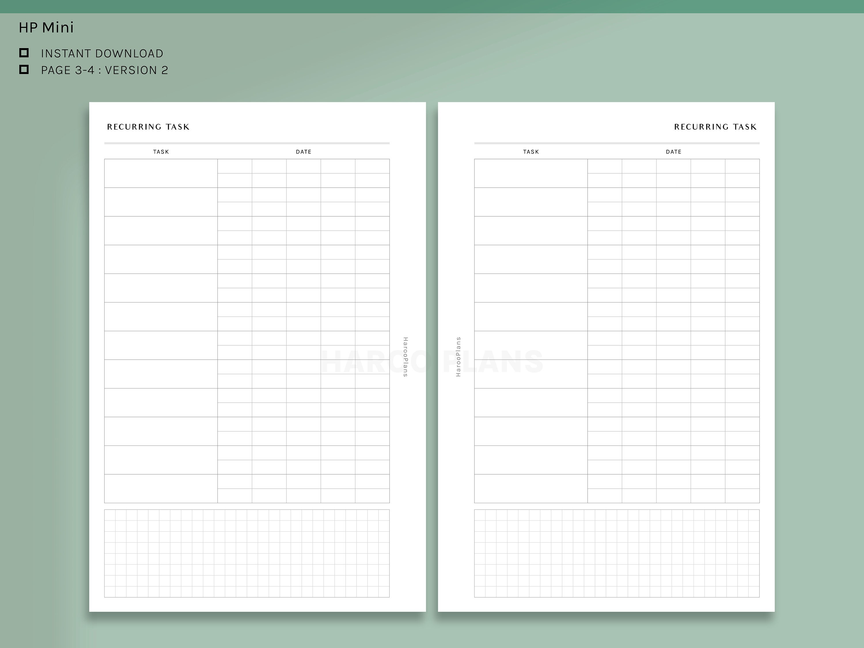 Recurring Task Log | HP Mini Printable Happy Planner Inserts | Habit ...