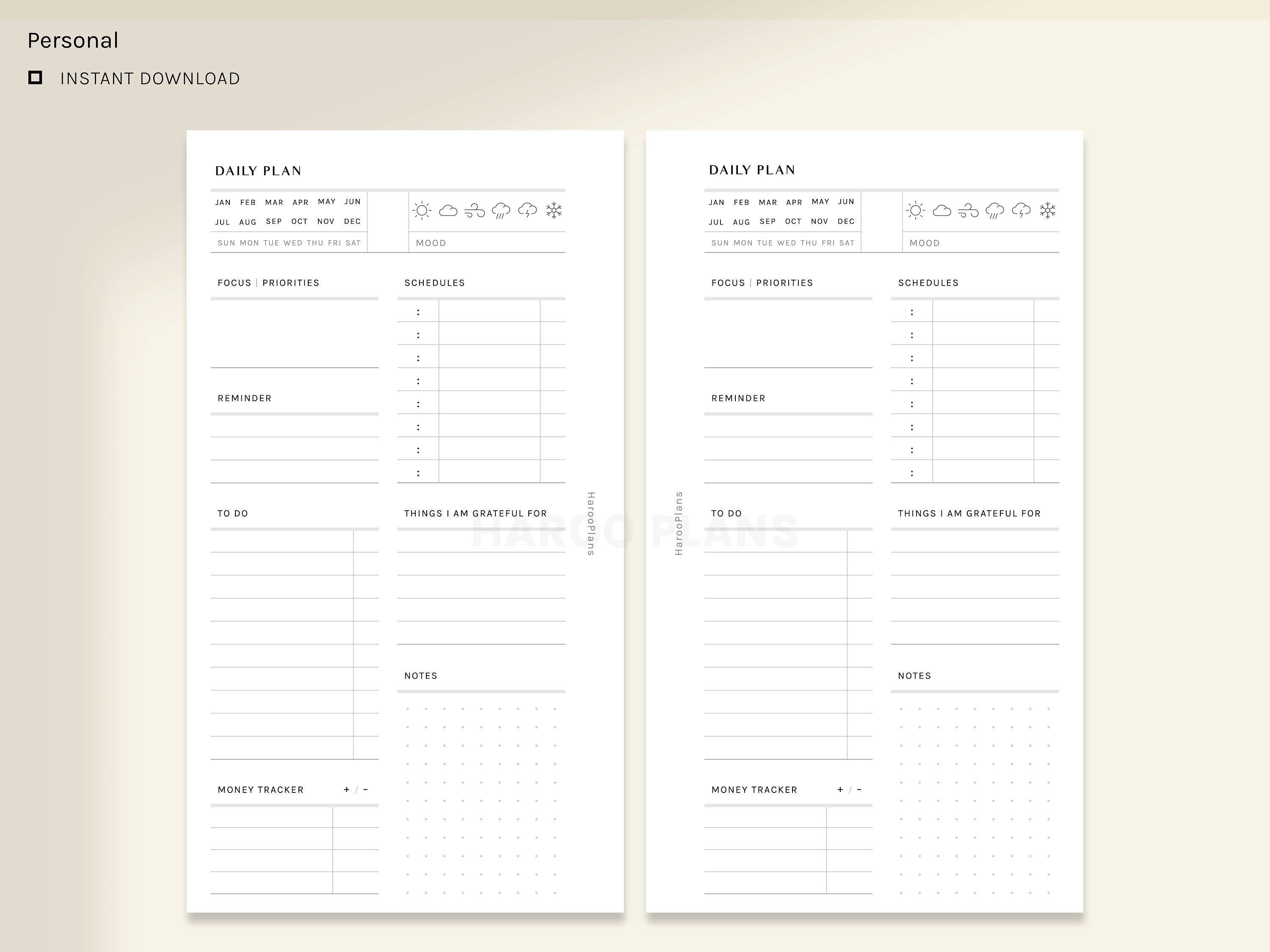 Daily Planner | Personal Size Printable Inserts | Schedule Template ...