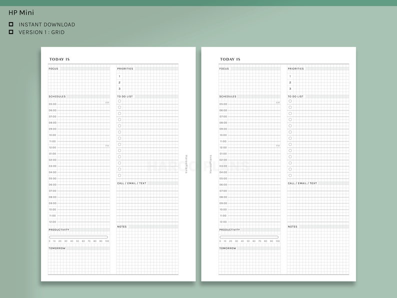 Daily Work Planner HP Mini Printable Inserts Productivity - Etsy