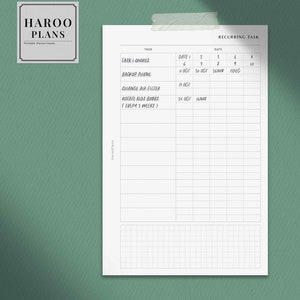 Recurring Task Log | HP Mini Printable Happy Planner Inserts | Habit ...