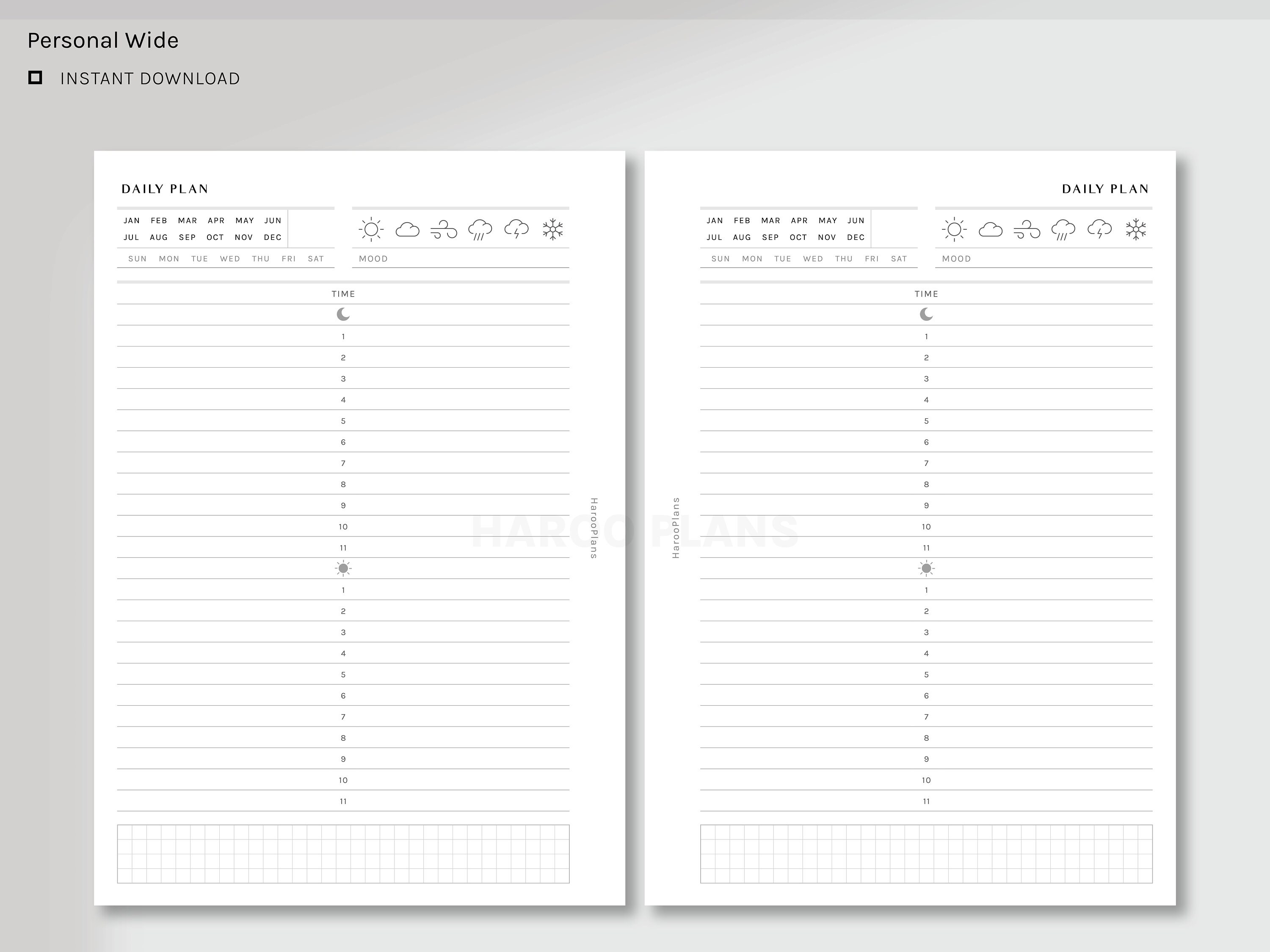 Daily Planner | Personal Wide Printable Inserts | 24hours Schedule ...