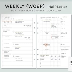 Sin fecha Semanal / Media carta Imprimible Planner Inserts / WO2P Schedule Template / con calendario / Semana de un vistazo PDF / Descarga digital