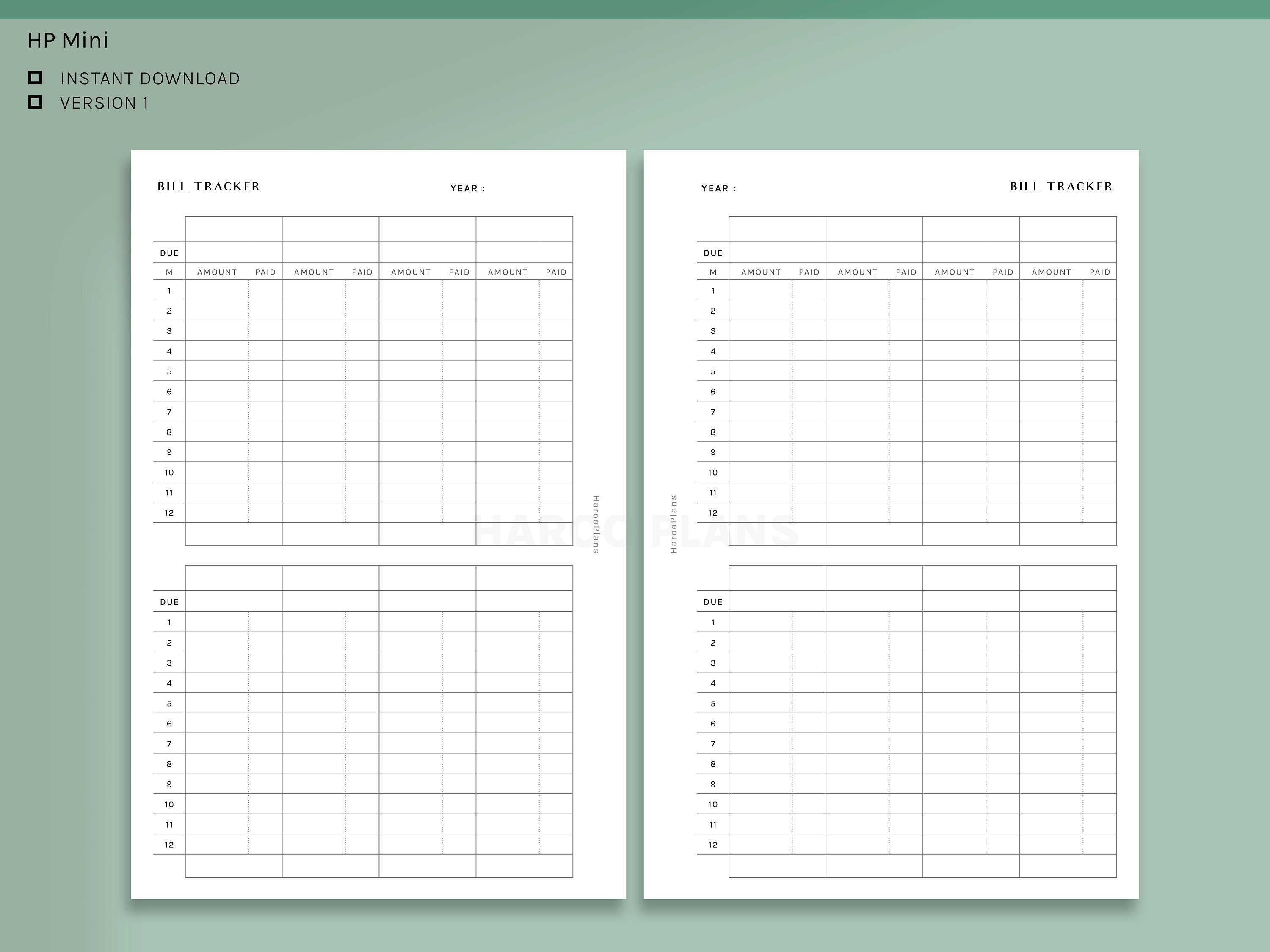 Bill Tracker | HP Mini Printable Happy Planner Inserts | Spending Log ...