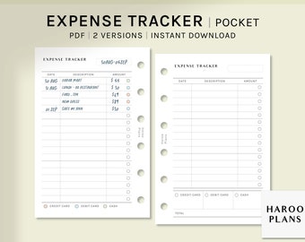 Expense Tracker | Pocket Ring Printable Planner Inserts | Spending Log Template | Budget Planner Layout PDF | Financial Planning Sheet