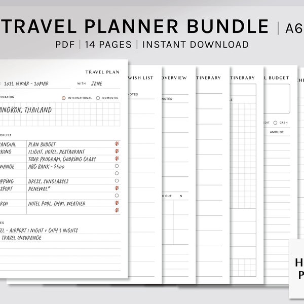 Travel Planner Bundle | A6 Rings Printable Inserts | Trip Itinerary Template | Vacation Journal | Holiday Organizer Sheet | Digital Download