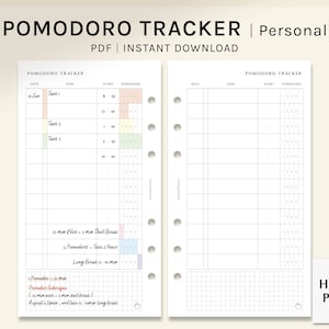 Pomodoro Tracker | Personal Größe Printable Planer Einsätze | Vorlage für Zeitmanagement | PDF | Digitaler Download