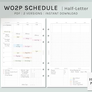 WO2P Schedule / Half-Letter Printable Planner Inserts / Weekly Organizer Template / Planning Worksheet / Time Management / Digital Download