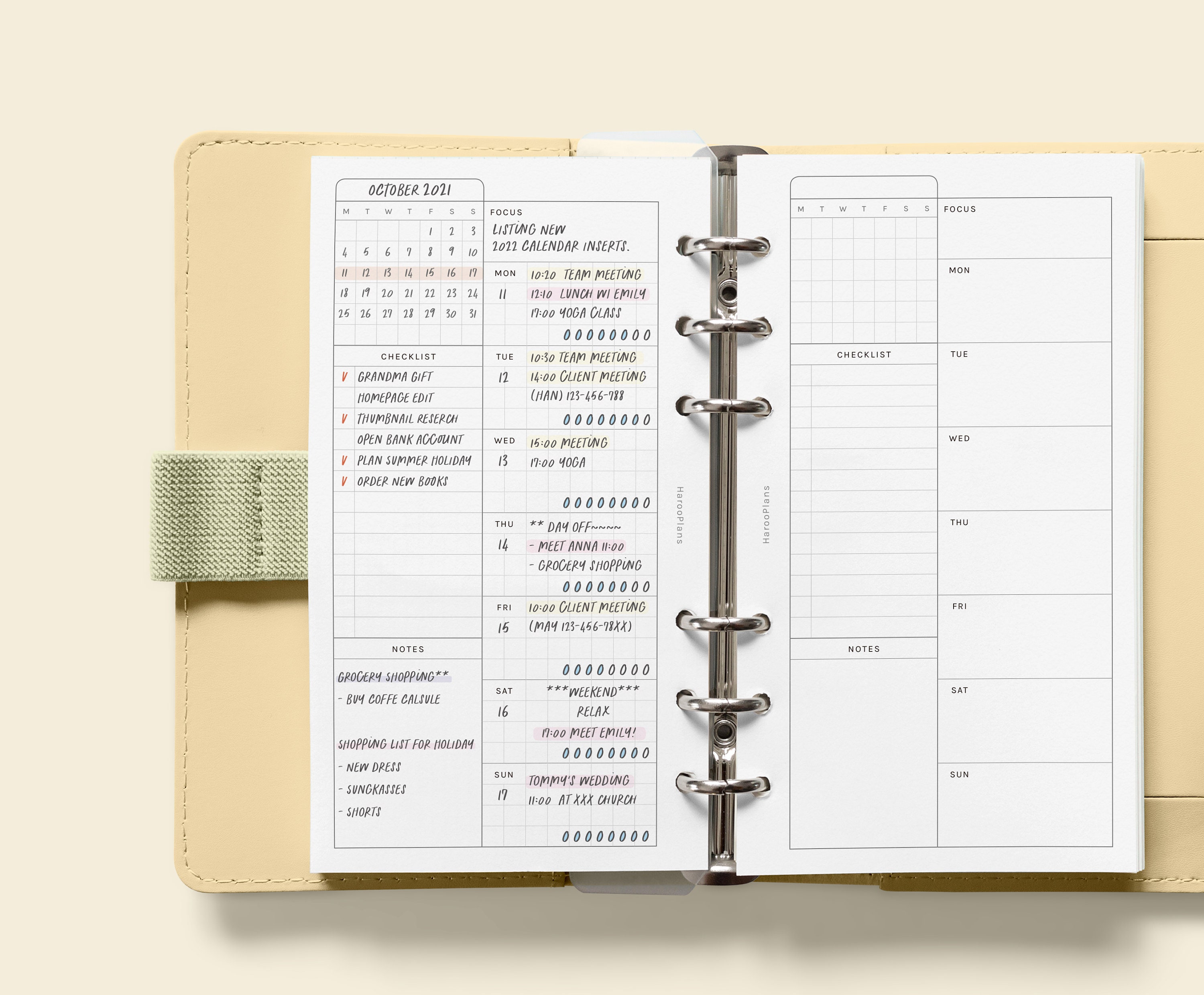 Undated Weekly Planner | Personal Size Printable Inserts | WO1P Layout ...