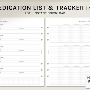 Medication List & Tracker Sheet | A5 Printable Planner Inserts | Medicine Pill Supplements Vitamin Intake Log Worksheet | Digital Download