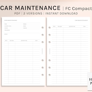 Car Maintenance | FC Compact Size Printable Planner Inserts | Auto ...
