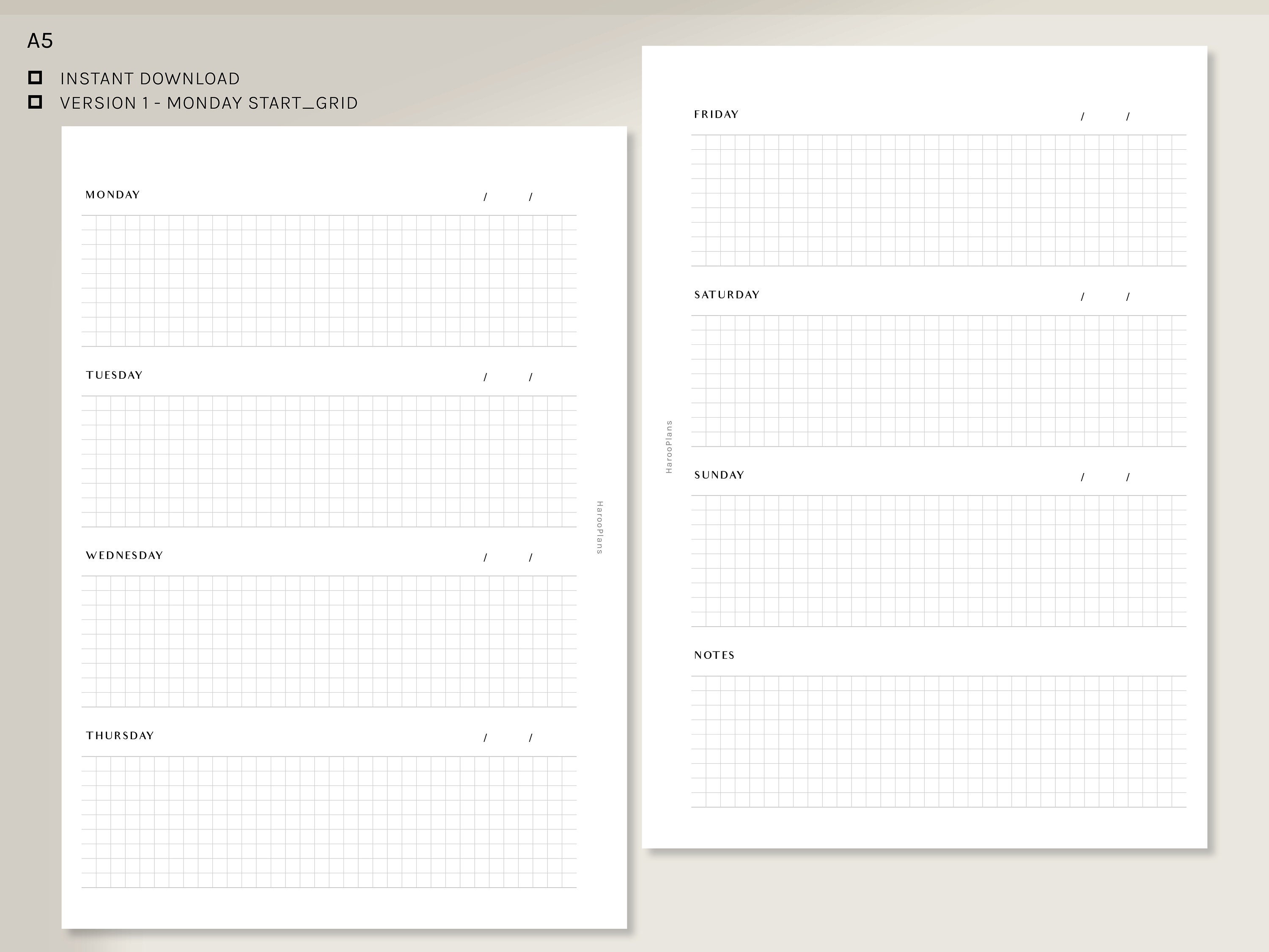 Simple Weekly | A5 | Printable Planner Inserts | Undated WO2P Template ...