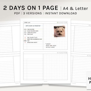 2 Days on 1 Page | A4, US Letter Printable Planner Inserts | 2D1P Daily Agenda | Organizer Template | Grid Layout PDF | Digital Download