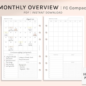 Aperçu mensuel | Feuillets d'agenda imprimables compacts FC | Organiseur MO1P | Modèle de mois en un coup d'oeil | Calendrier vierge | Téléchargement numérique