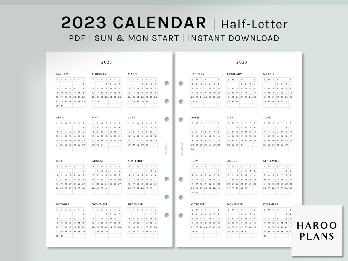 2023 Calendar Halfletter Printable Planner Inserts Dated Etsy