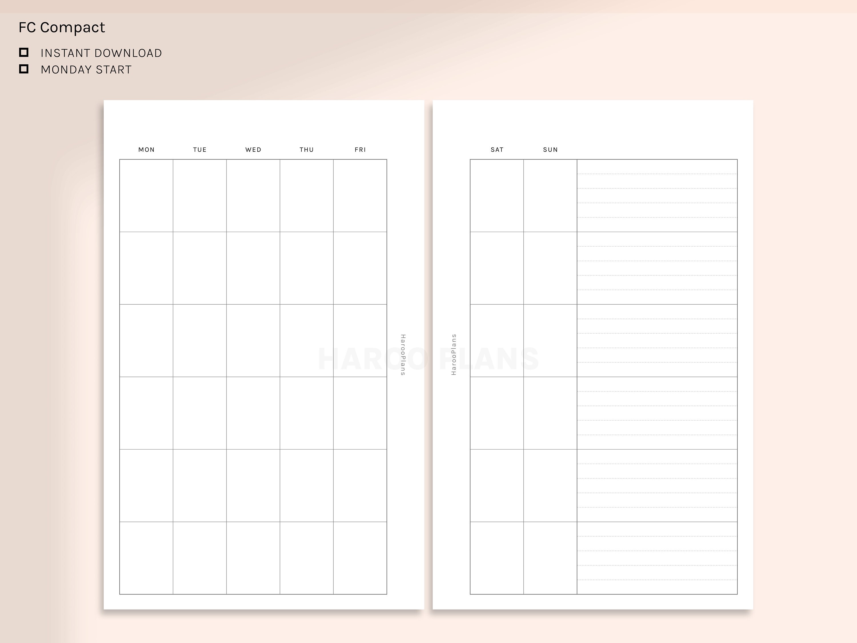 Undated Monthly | FC Compact Printable Planner Inserts | Simple MO2P ...