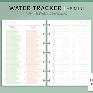 Wasser Tracker | HP Mini Printable Happy Planner Einlagen | Wasseraufnahme-Log | Monats-Hydrationsvorlage | | Digitaler Download
