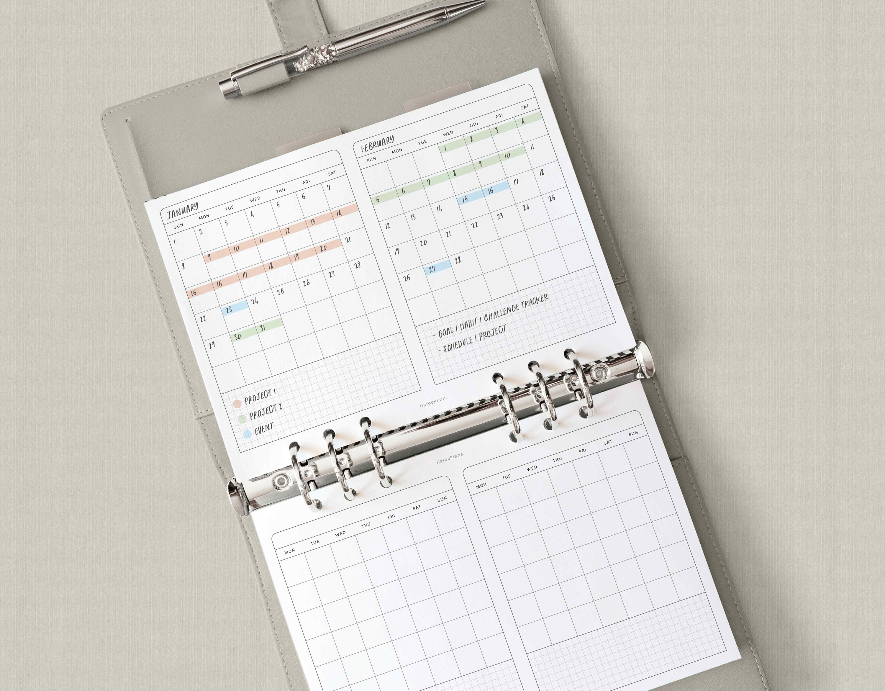 2 Month Calendar | A5 Printable Planner Inserts | Two Months on 1 Page ...