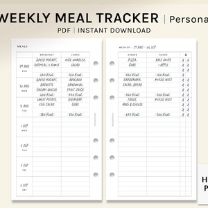 Wekelijkse maaltijd tracker | Persoonlijk formaat Afdrukbare Planner Inserts | Food Log Sjabloon PDF | Waterinname | Menu plan sheets | Digitale download
