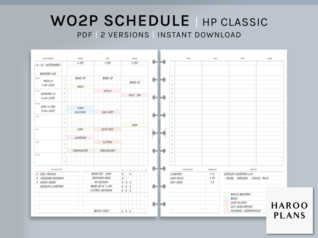 WO2P Schedule | HP Classic Printable Happy Planner Inserts | Weekly ...
