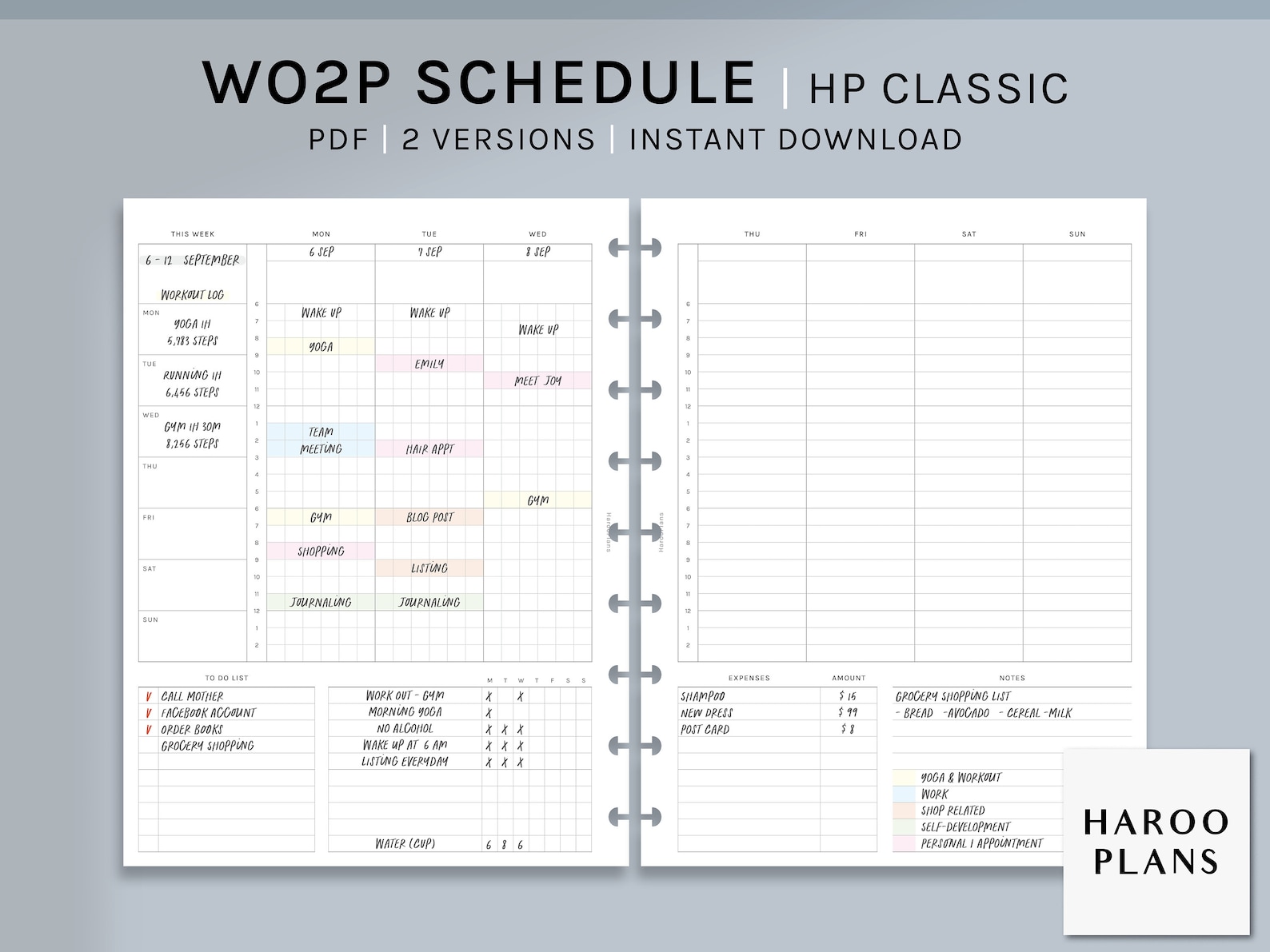 WO2P Schedule | HP Classic Printable Happy Planner Inserts | Weekly ...