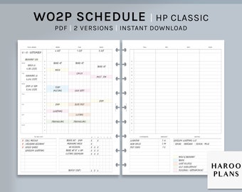 May include: A printable weekly schedule planner in PDF format with two versions. The planner includes a daily schedule with time slots and a separate section for expenses and notes. The planner is designed for use with the Happy Planner Classic.