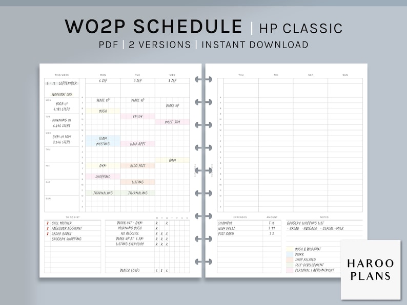WO2P Schedule HP Classic Printable Happy Planner Inserts Etsy