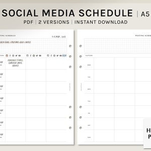 Posting Schedule | A5 Printable Planner Inserts | Weekly Social Media Calendar Template | Simple Contents Post Log PDF | Digital Download
