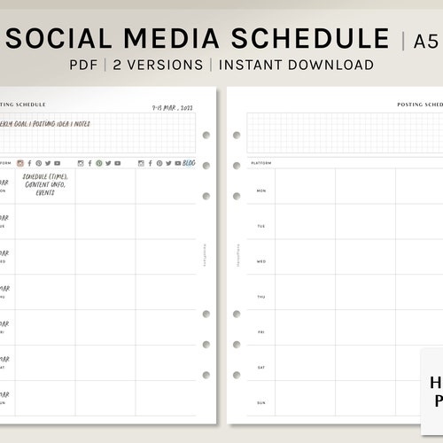 Content Planner A5 Printable Inserts Social Media Posting Etsy