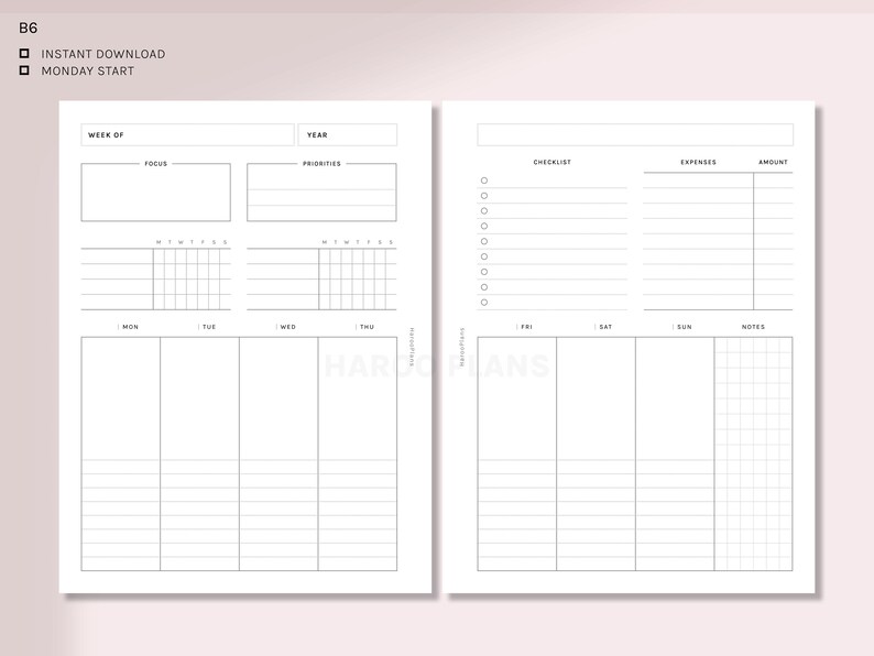 Week at a Glance B6 Ring Printable Planner Inserts Weekly - Etsy