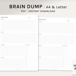 Brain Dump Journal | A4, US Letter Printable Planner Inserts | Morning and Evening Routine Template PDF | Mind Dumping | Digital Download