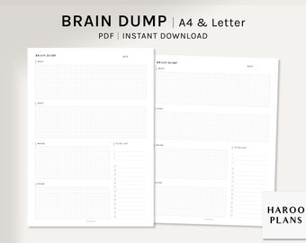 | du Journal Brain Dump A4, US Letter Imprimable Planner Inserts | Modèle de routine du matin et du soir PDF | | de déversement d’esprit Téléchargement numérique