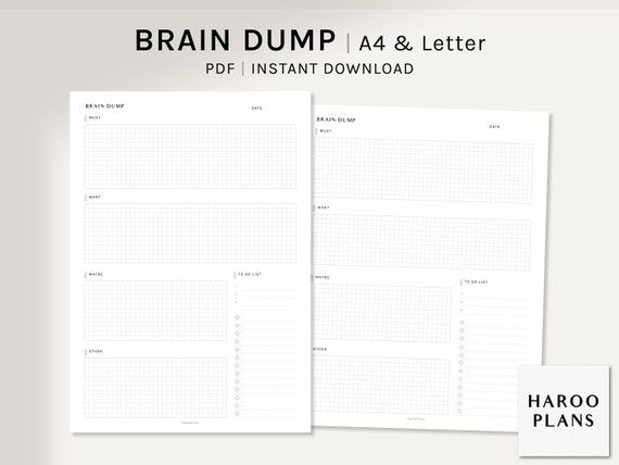Brain Dump Journal | A4, US Letter Printable Planner Inserts | Morning and Evening Routine Template PDF | Mind Dumping | Digital Download