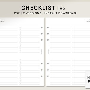 Checklist Sheet | A5 Printable Planner Inserts | Get It Done List Template | Task Work List | Simple To Do Layout PDF | Digital Download