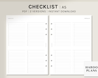 Checklist Sheet | A5 Printable Planner Inserts | Get It Done List Template | Task Work List | Simple To Do Layout PDF | Digital Download