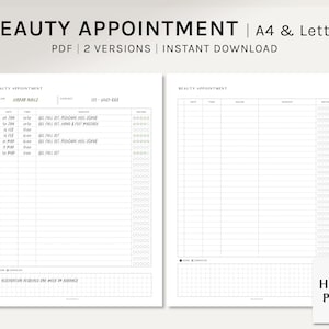 Rastreador de citas de belleza / A4, US Letter Printable Planner Inserts / Salon Booking Log / Nail, Hair, Waxing Template / Digital Download