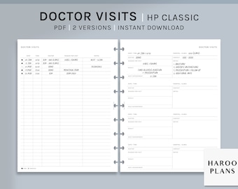 Doctor Visits Log | HP Classic Printable Happy Planner Inserts | Medical Appointments List Template | Health Record PDF | Digital Download