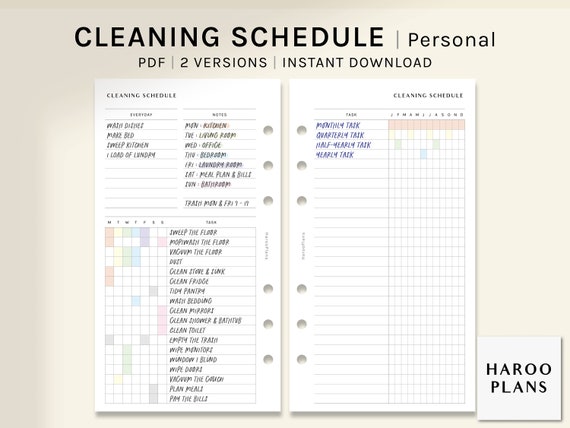 Cleaning Schedule | Personal Size Printable Planner Inserts | Housekeeping Routine template | Home Chores Task List PDF | Digital Download