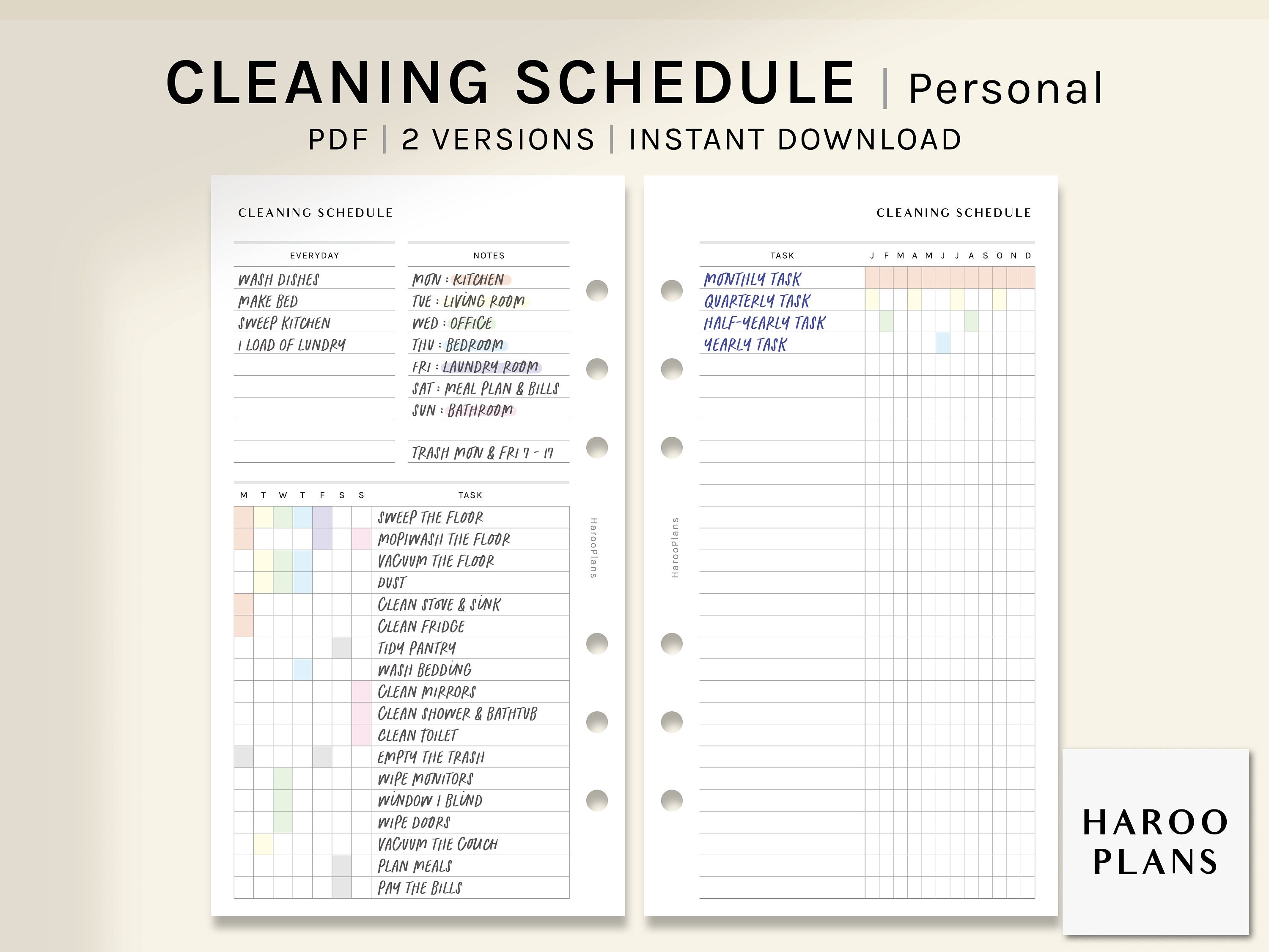 Cleaning Schedule | Personal Size Printable Planner Inserts ...