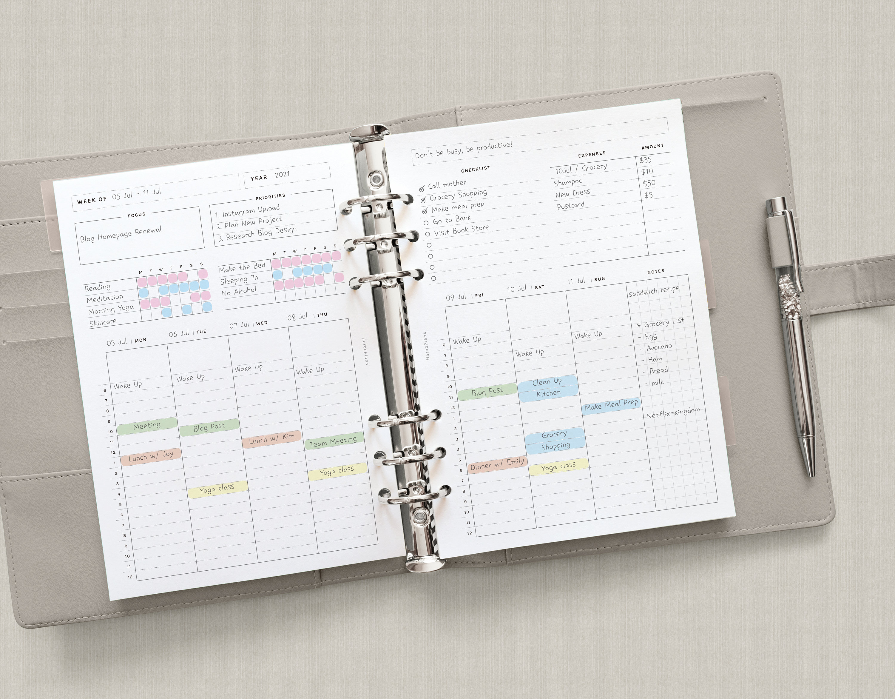 Week at a Glance | A5 Ring Printable Planner Inserts | Weekly Planner ...