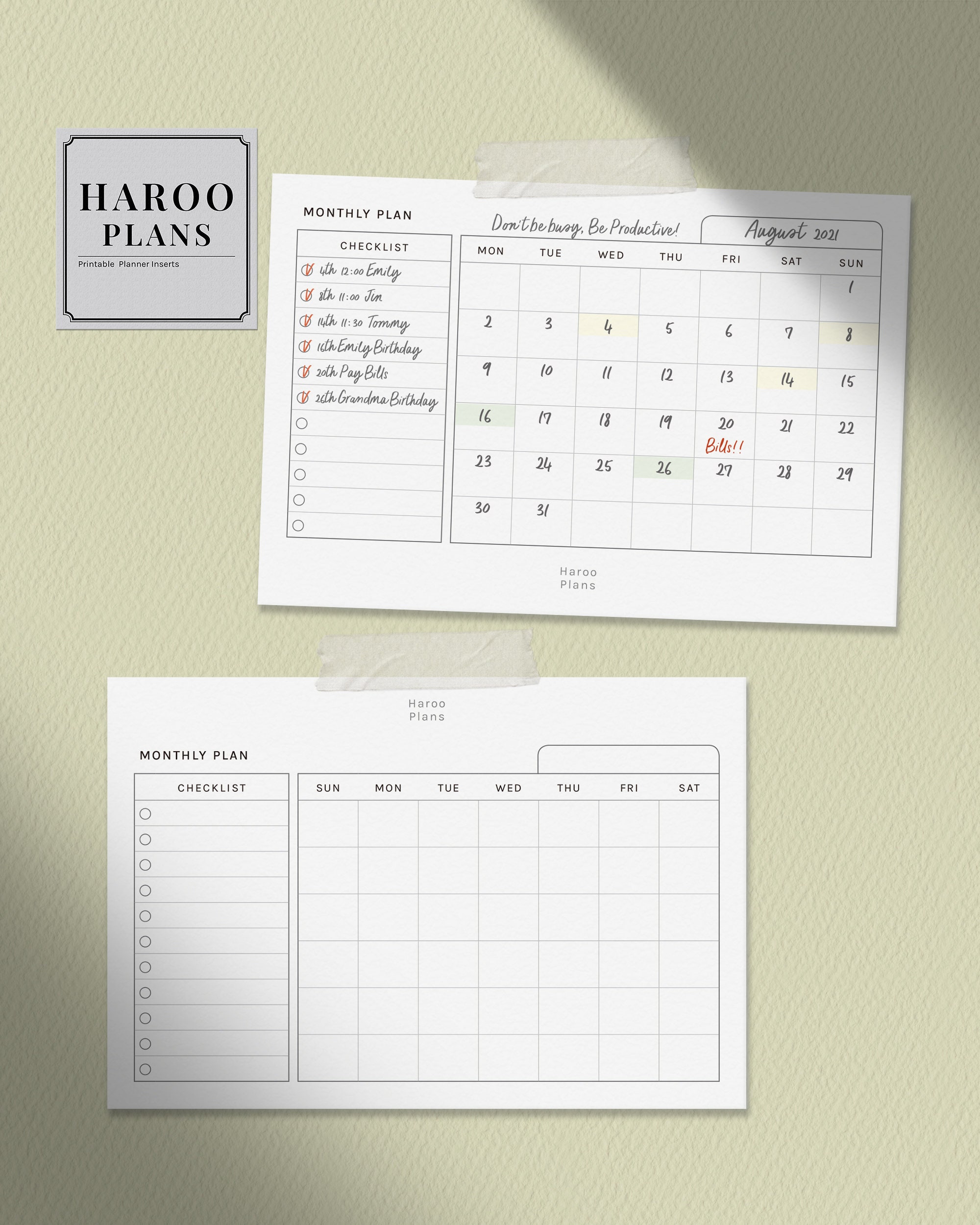 Monthly Planner | Pocket Size Printable Inserts | MO1P Horizontal ...