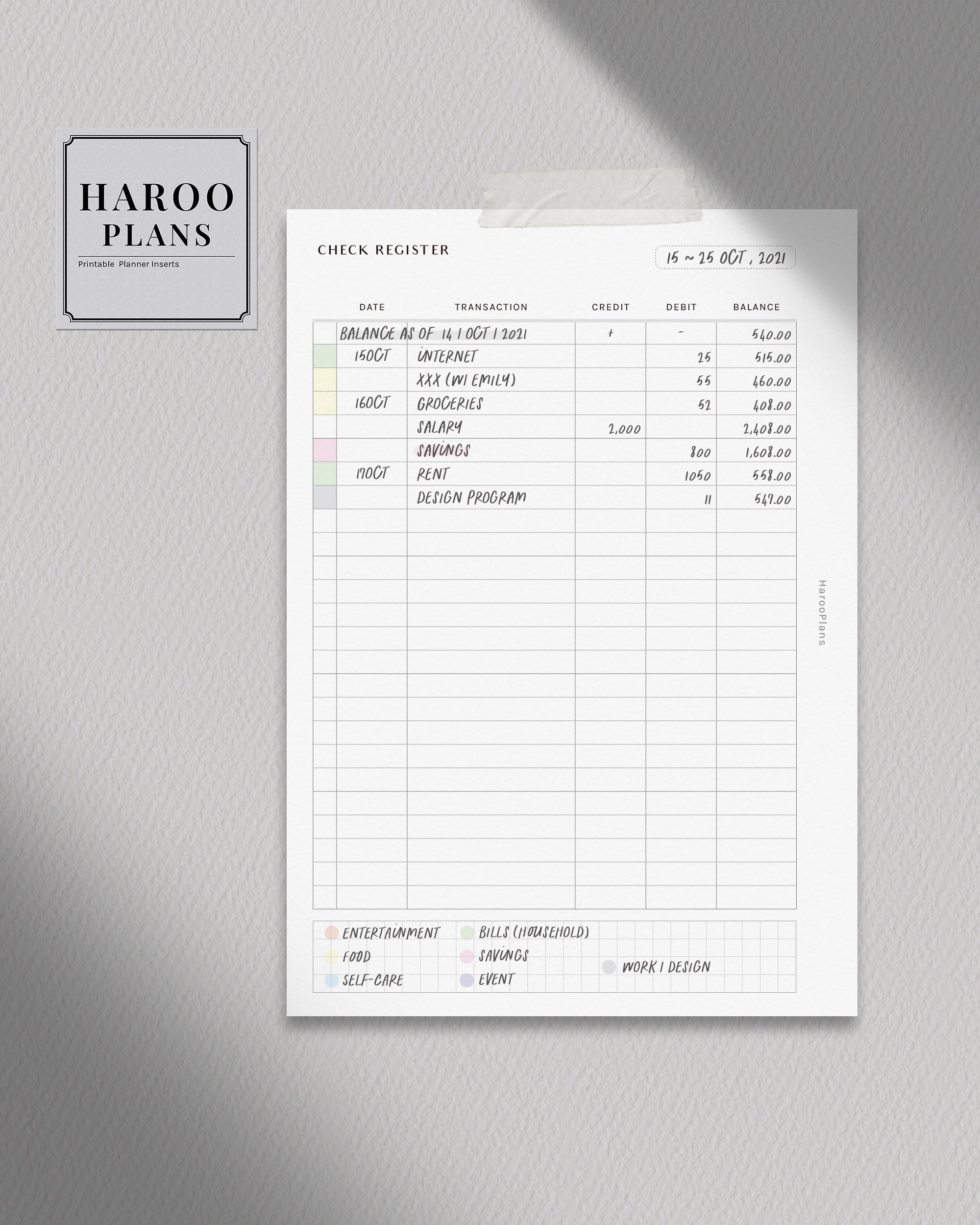 Check Register Personal Wide Printable Planner Inserts - Etsy