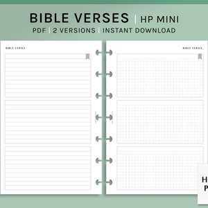 May include: Printable PDF planner pages for a Happy Planner Mini. The pages are designed for writing Bible verses and include two versions: lined and gridded.
