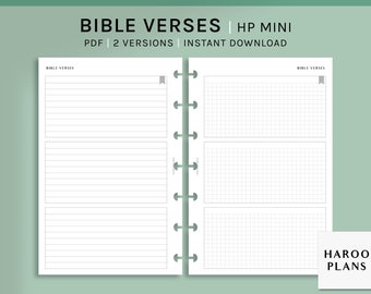 May include: Printable PDF planner pages for a Happy Planner Mini. The pages are designed for writing Bible verses and include two versions: lined and gridded.