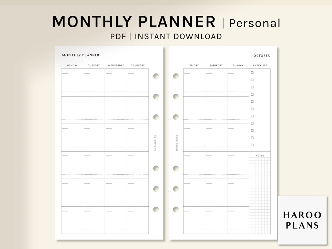 Undated Monthly Planner Printable Inserts | Personal | MO2P Template ...