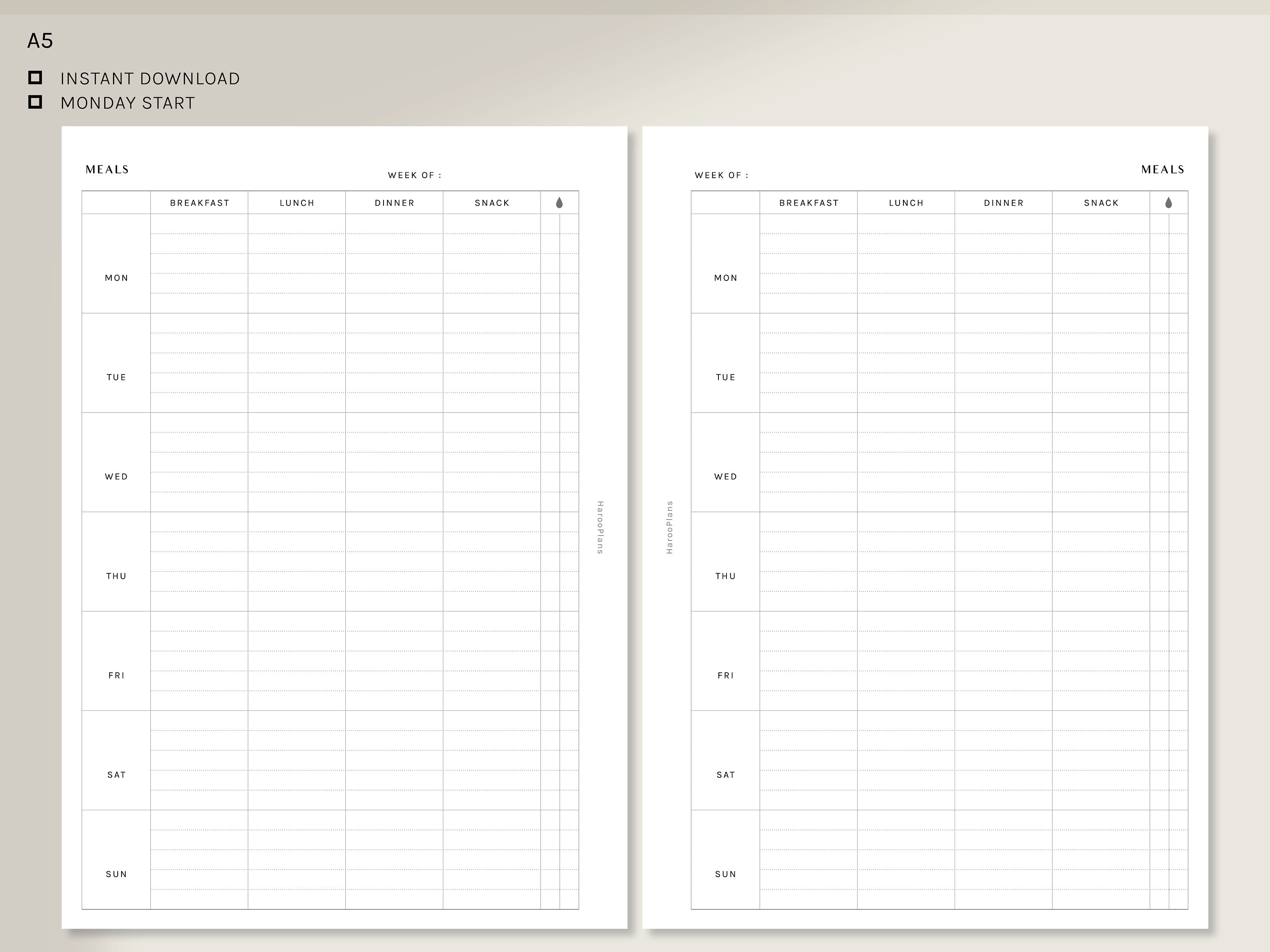 Weekly Meal Tracker A5 Printable Planner Inserts Food Log - Etsy