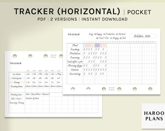 Monthly Tracker | Pocket Size Printable Planner Inserts | Habit Bills Chores Task Log Template | Horizontal Layout PDF | Digital Download