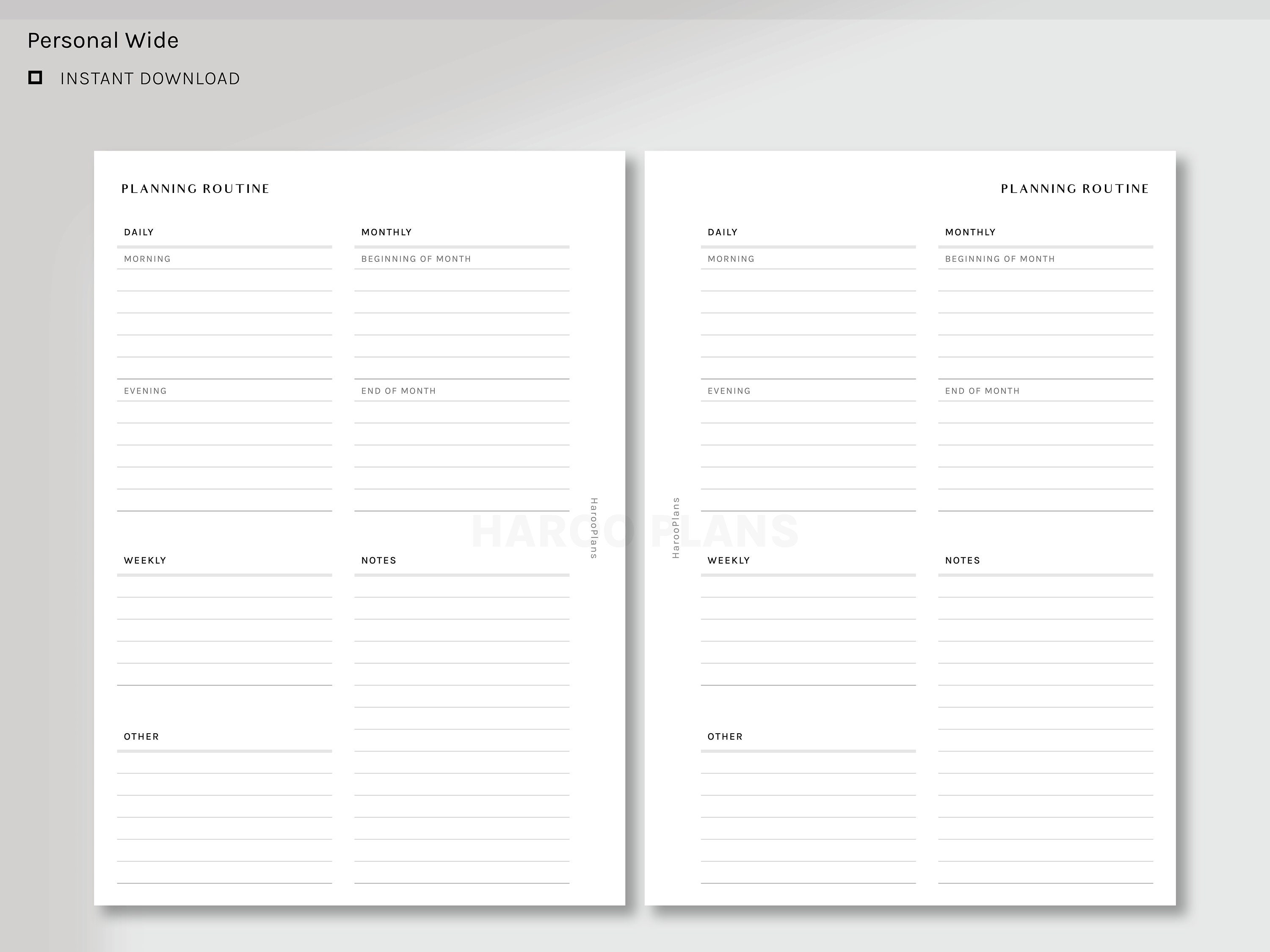 Planning Routine | Personal Wide Printable Planner Inserts | Organizer ...